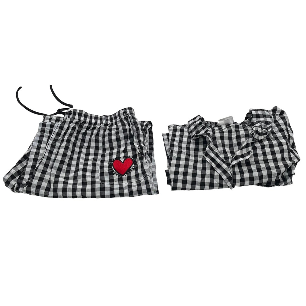 Keith Haring Gingham Pajama Set Black White Heart Love Pop Art Sleepwear Mens L